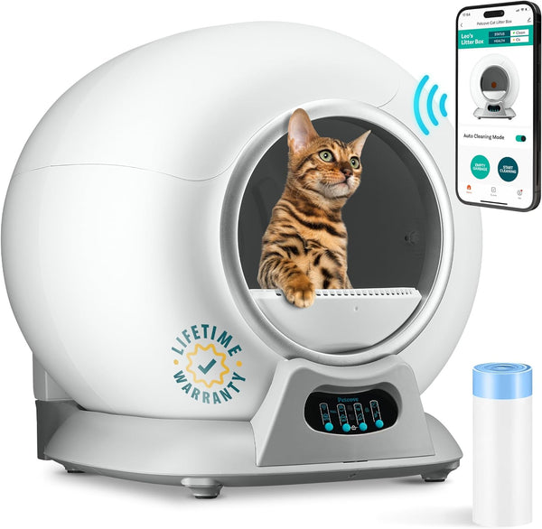 PETCOVE Smart Self-Cat-Katzentoilette-automatisiert, schulenfrei, Geruchskontrolle, App-fähig, perfekt für mehrere Katzen, Grau
