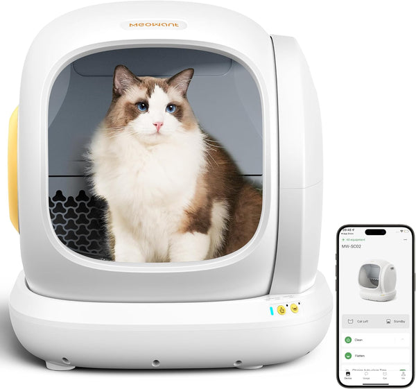 Meowant Self-Cat-Katzentoilette-75L Extra große automatische Katzentoilette mit Sicherheitsfunktionen, App-Steuerung und Geruchsmanagement