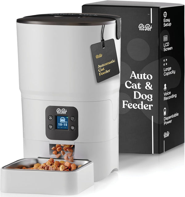 Smart Automatic Cat Feeder-6-Liter-Kapazität mit LCD-Display, Portionskontrolle, Sprachrekorder und Trockenmittelbeutel für verbesserte Frische