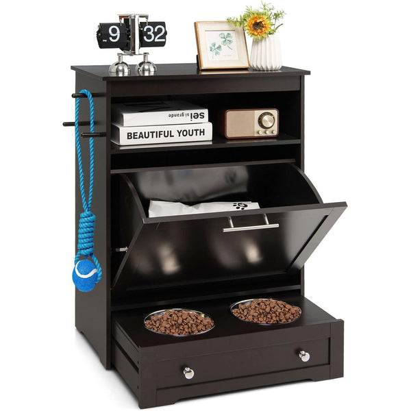 Tangkula Premium Pet Feeding Station: Mehrzweck-Hundespeicherschrank mit Ausziehschalen und Organisieren von Lösungen für Spielzeug und Fütterungsbedarf