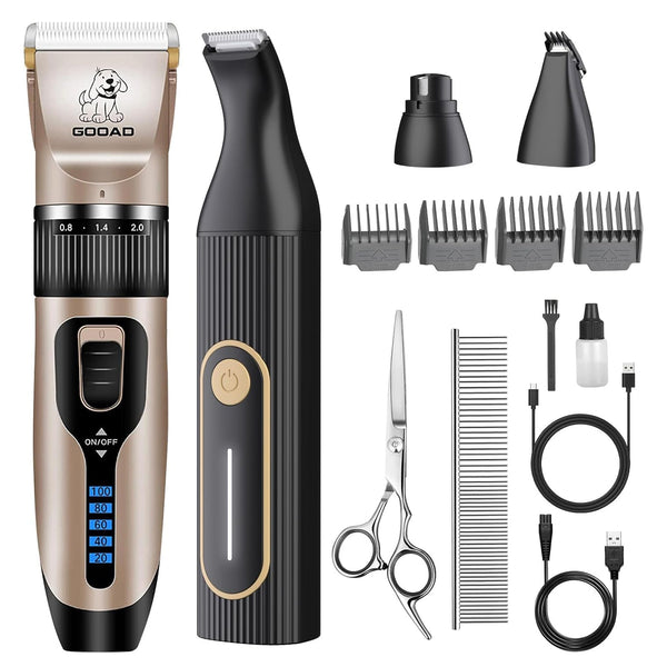 Wiederaufladbare, niedrige Knirper mit Nagelschleife, Trimmer und Rasierer für Hunde und Katzen - Gold & Schwarz